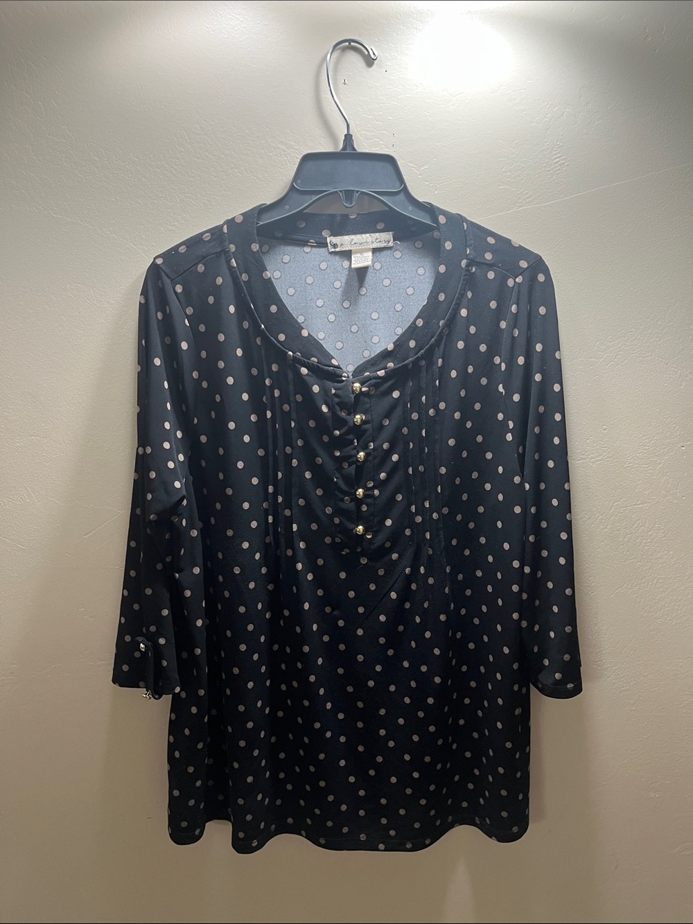 Women’s Black Polka Dot Tunic with Button-Accent